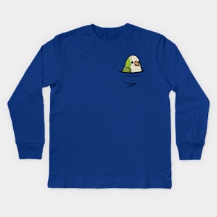 Too Many Birds! Pocket Quaker Parrot, Green Kids Long Sleeve T-Shirt